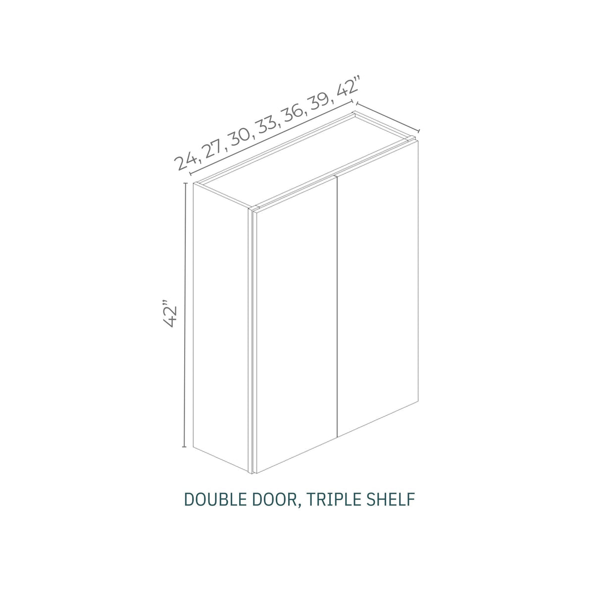 Linden Shaker Grey - W3342-LSG | Wall Double Door, Triple Shelf